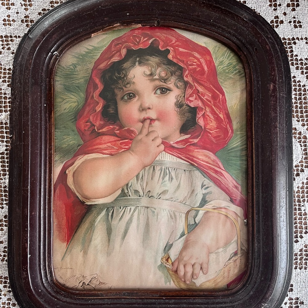 Antique Betsy Pease Gutman Framed Picture Little Red Riding Hood
